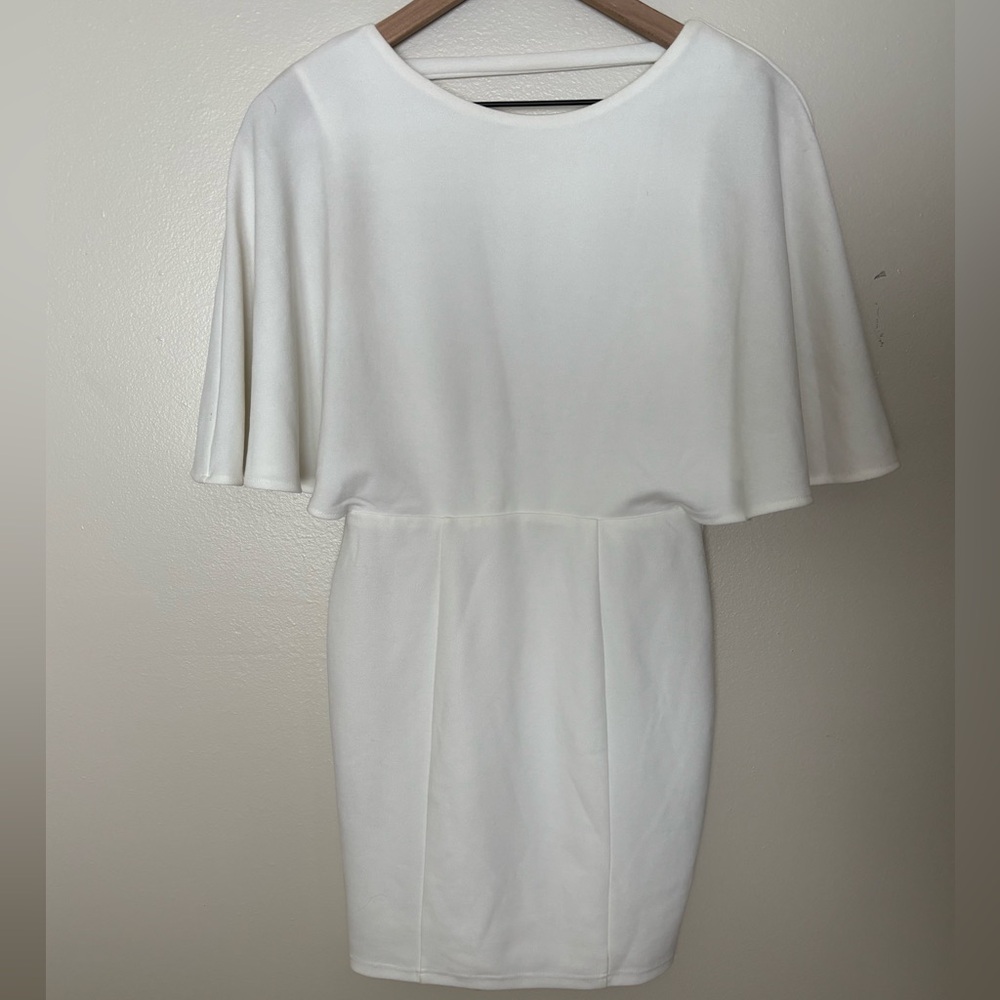 Lulus Womens Bodycon Dress White Stretch Zip Open Back Batwing Dolman Sleeve